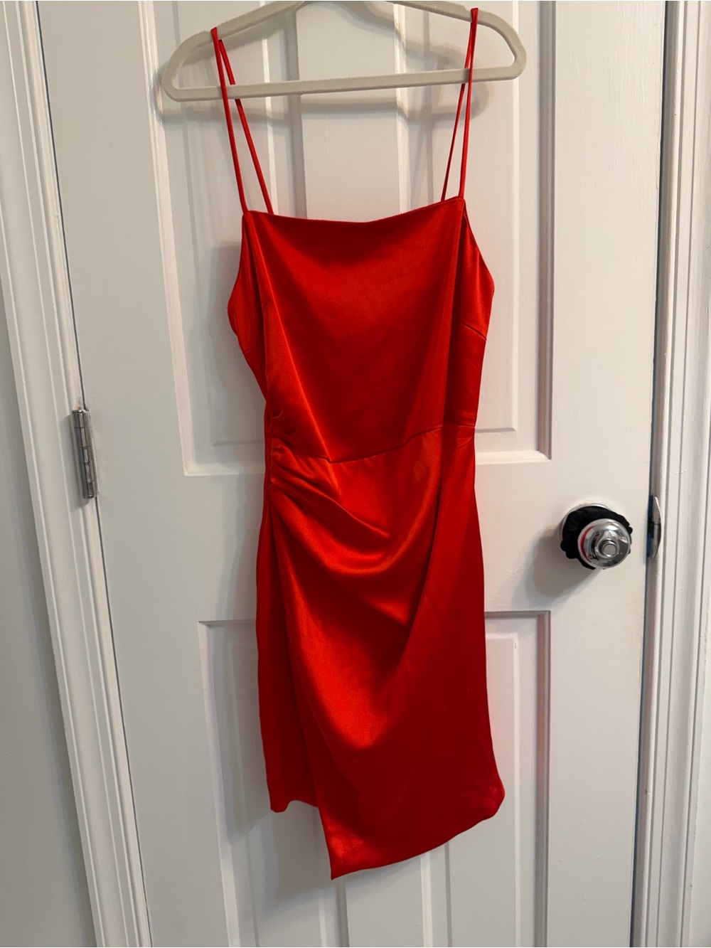 Zara Red Satin Mini Slip Dress with Spaghetti Straps